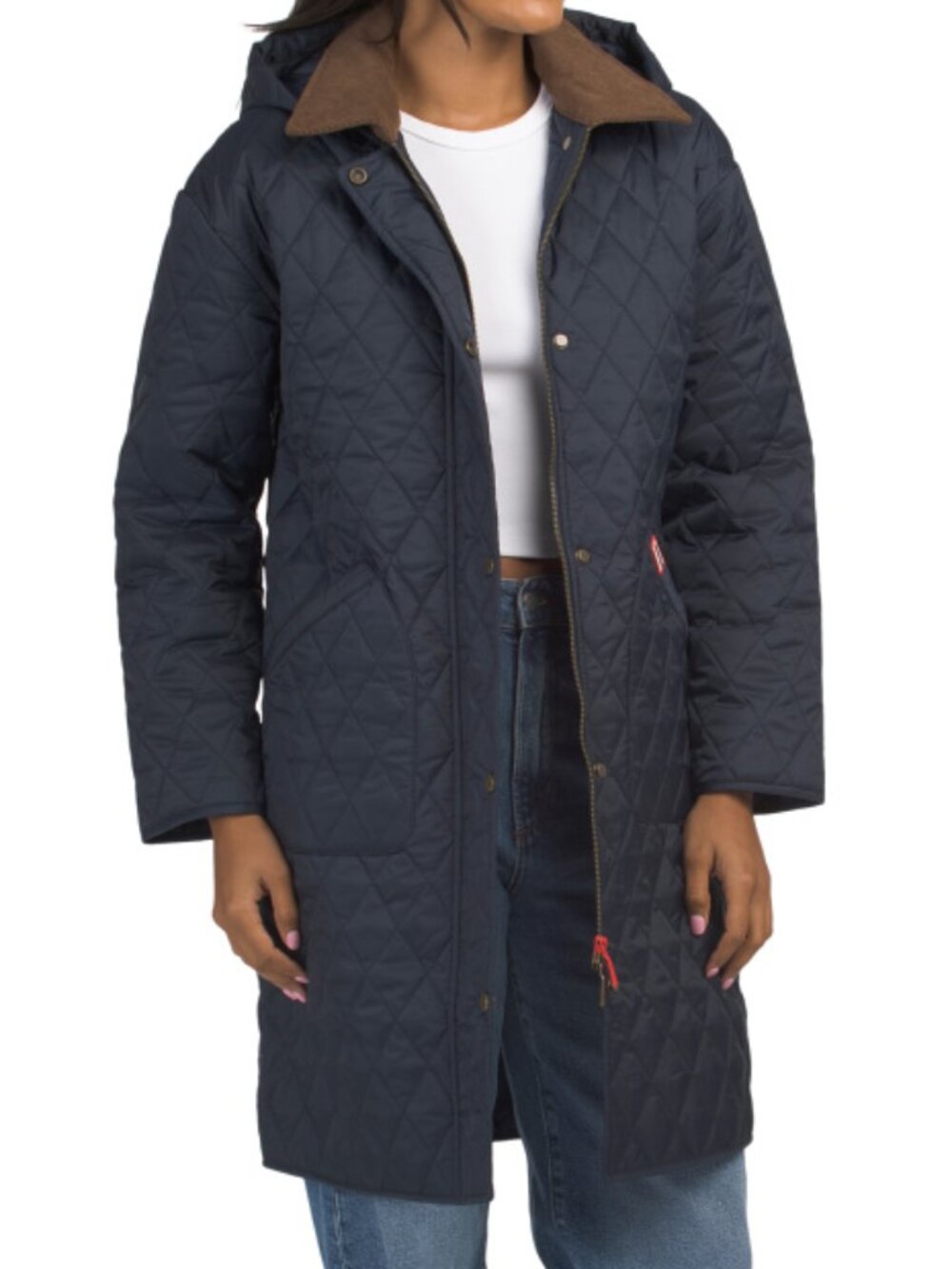 HUNTER Midnight Alison Diamond Quilted Coat With Detachable Hood